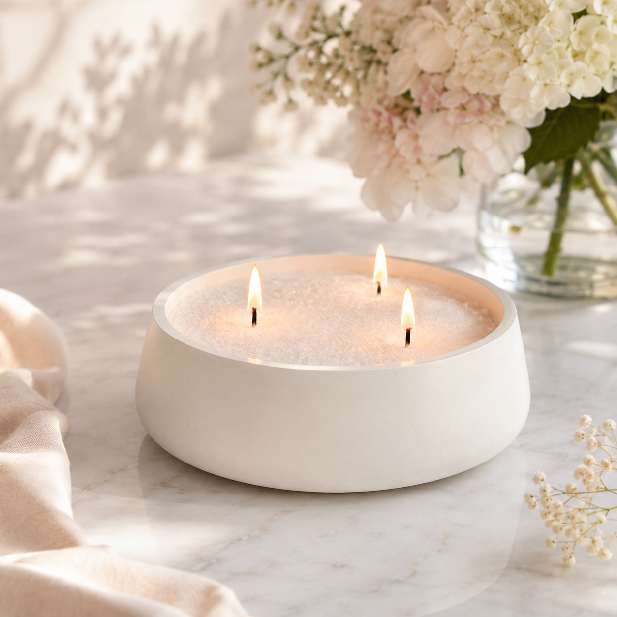 Refillable Pearl Sand Wax Candle in Decorative Bowl